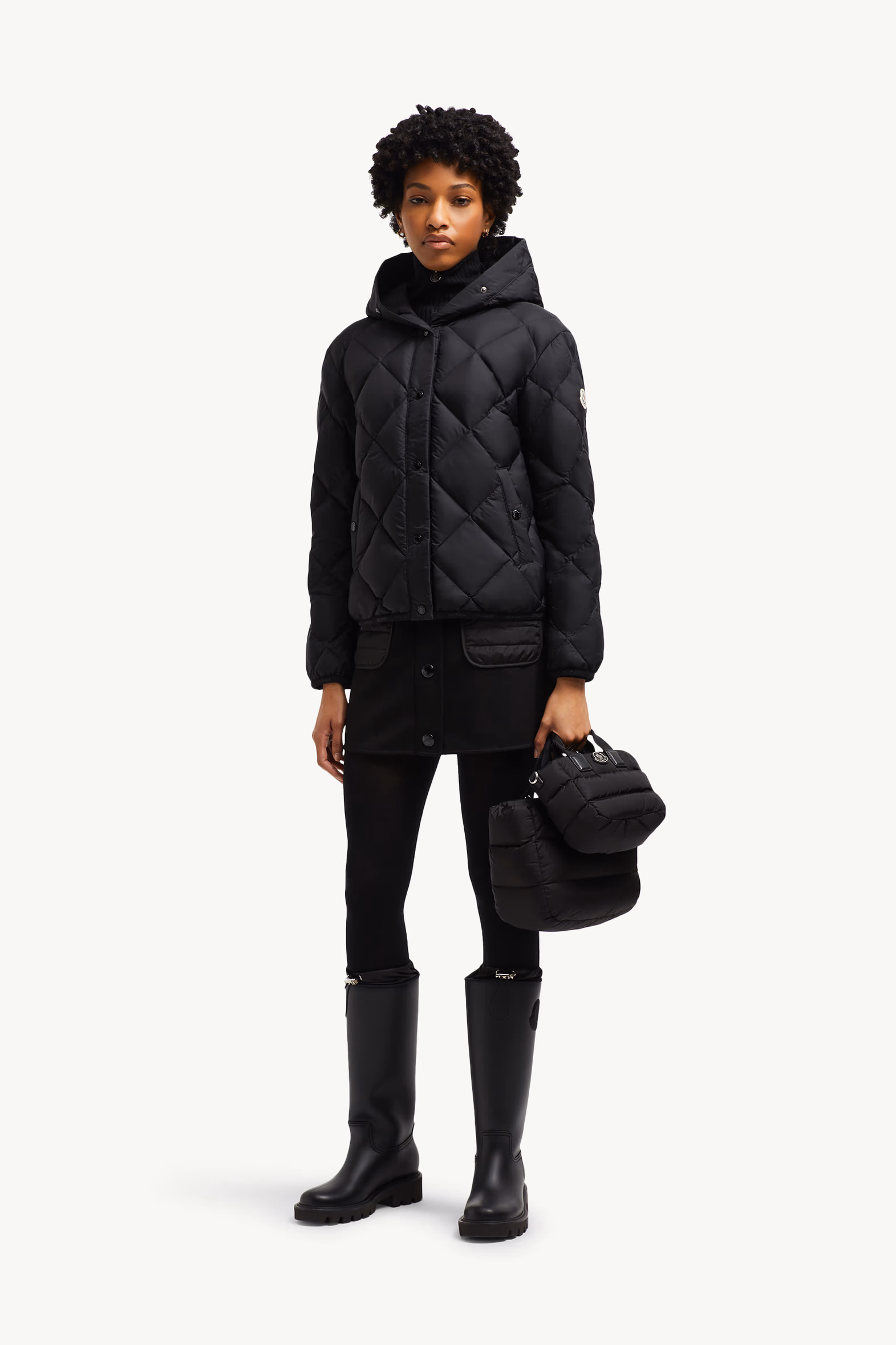Arvouin Hooded Diamond-Quilted Short Down Jacket Black Moncler 0